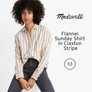 Madewell Flannel Sunday Shirt in Claxton Stripe - Cream and Brown